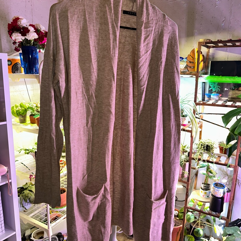 Beige Open Front Cardigan